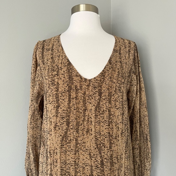 Rory Beca Snakeskin Georgette Silk Shift Dress Long Sleeve V-Neck Cocktail Small - Picture 6 of 9